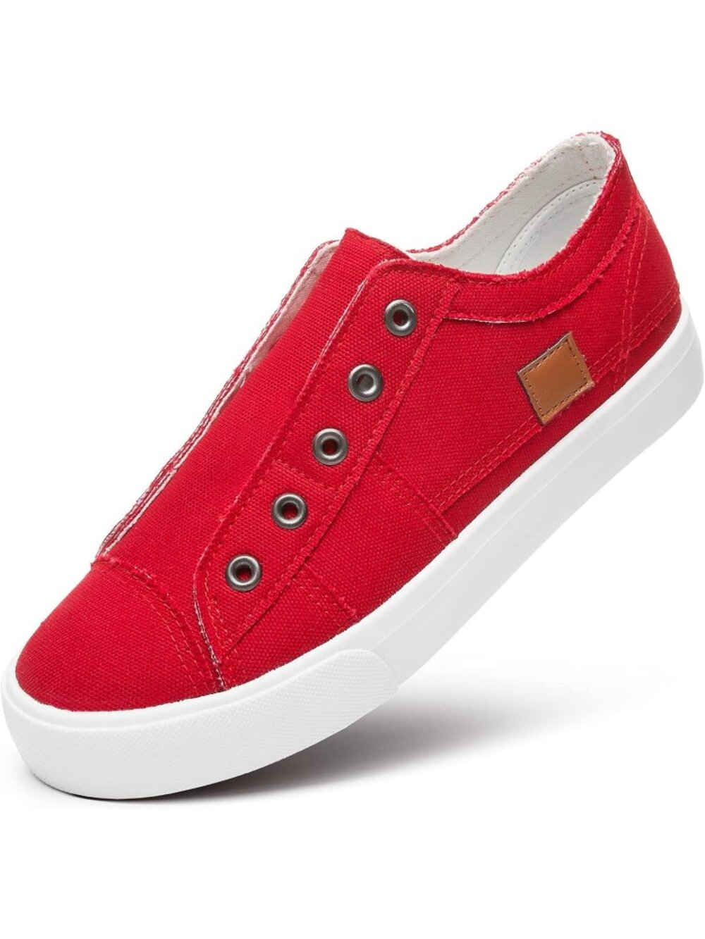 Womens Red Canvas Slip On Canvas Sneakers Non Slip Casual Fashion Sneakers